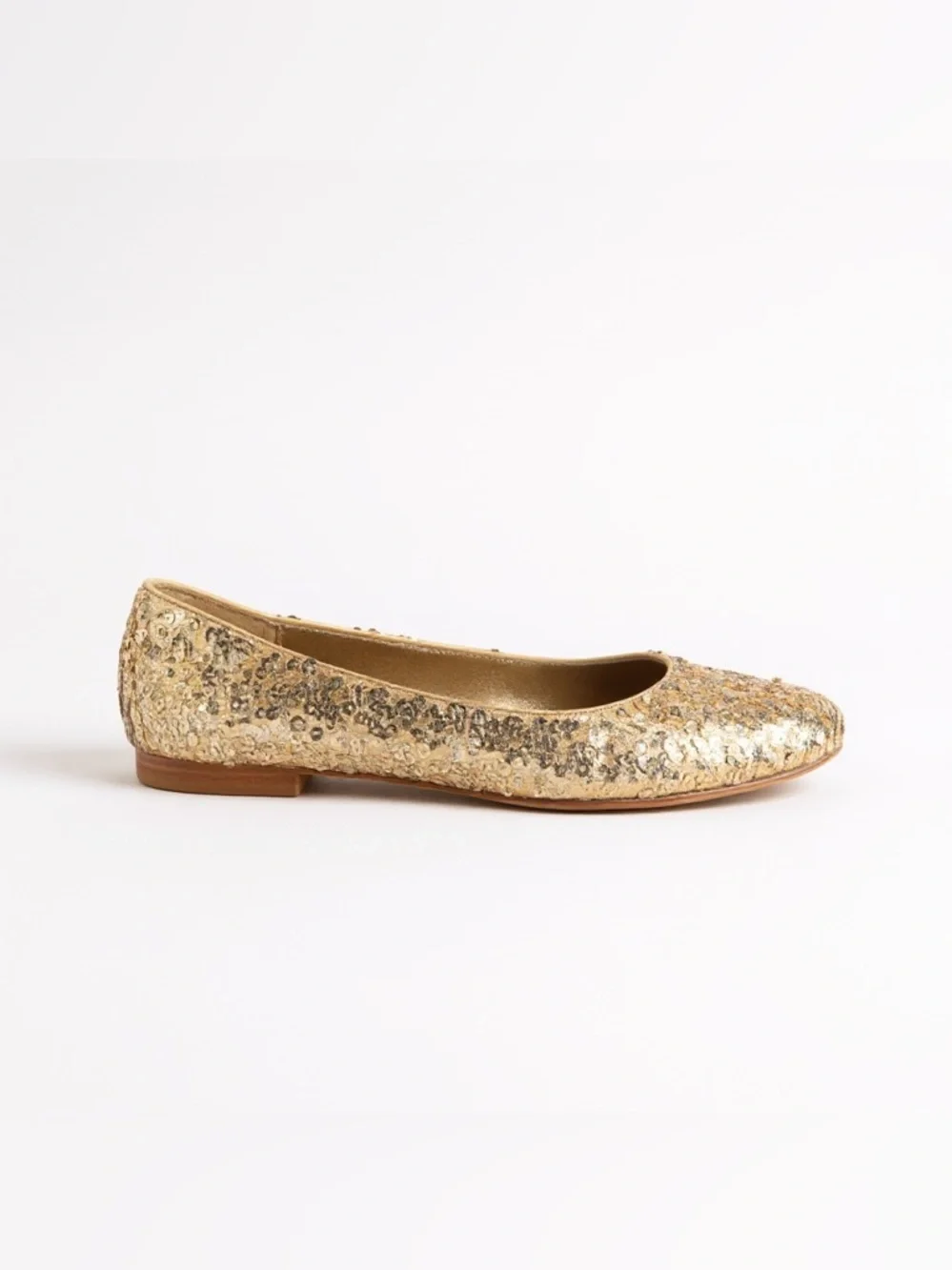 Beverly Feldman 37 (7 US) gold sequin‎ tan base  ballet flats glam boho shoes